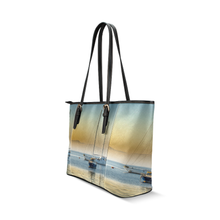 Calm Boats Leather Tote Bag