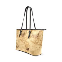 Old Map Leather Tote Bag