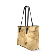 Old Map Leather Tote Bag