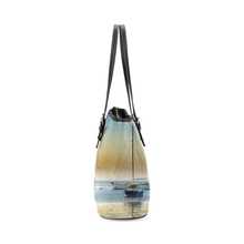 Calm Boats Leather Tote Bag