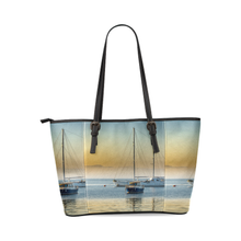 Calm Boats Leather Tote Bag