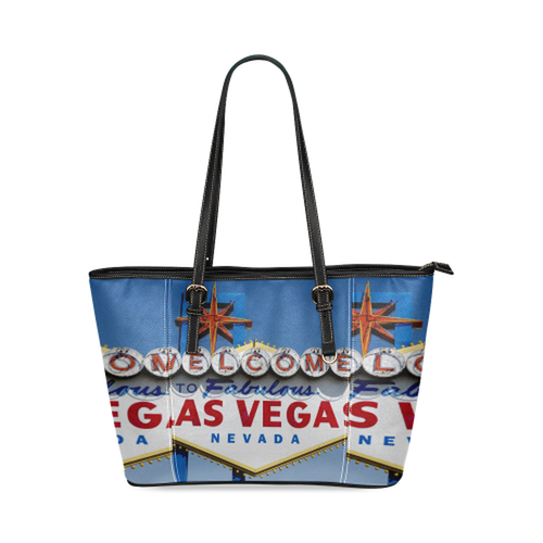 Las Vegas Sign Leather Tote Bag