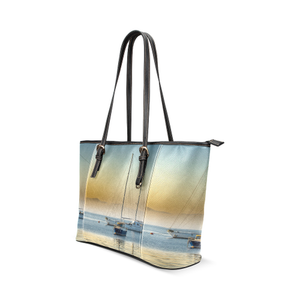 Calm Boats Leather Tote Bag