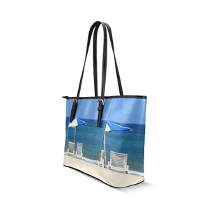 Beach Chairs Leather Tote Bag
